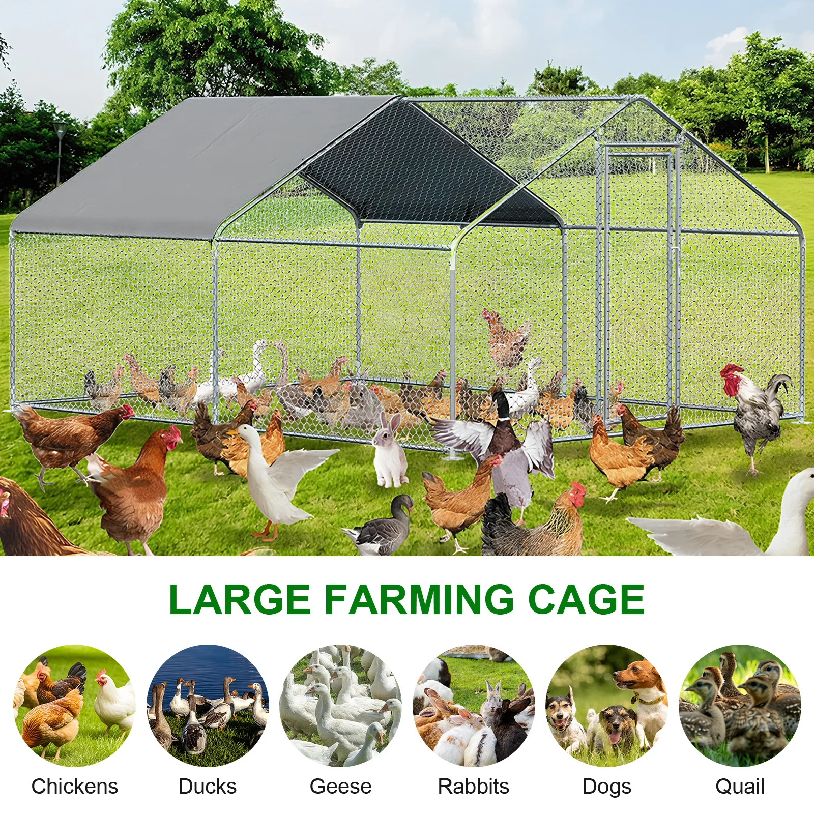 9.84x13.12x6.56FT Chicken Playpen Enclosure with Cover Chicken House Spire Shaped for Outdoor and Yard Farm Use