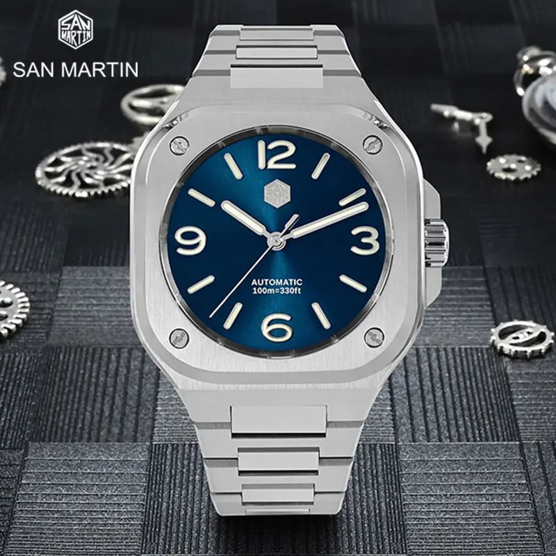 

San Martin Business Men's Automatic Watch 316L Stainless Steel Mechanical Diving Watches Luxury Luminous 10 Bar Waterproof BGW-9