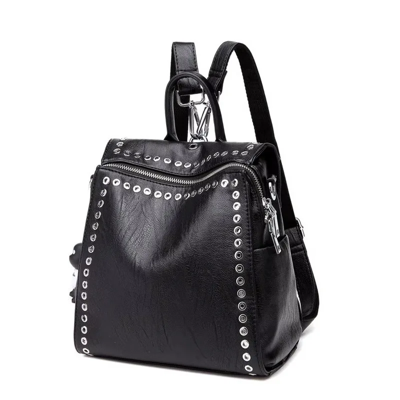 New Women Leather Backpack Rivet School Bags For Teenage Girls Fashion Female Bagpack Schoolbag Sac Feminina Mochila Backpacks 2