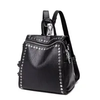 New Women Leather Backpack Rivet School Bags For Teenage Girls Fashion Female Bagpack Schoolbag Sac Feminina Mochila Backpacks 2