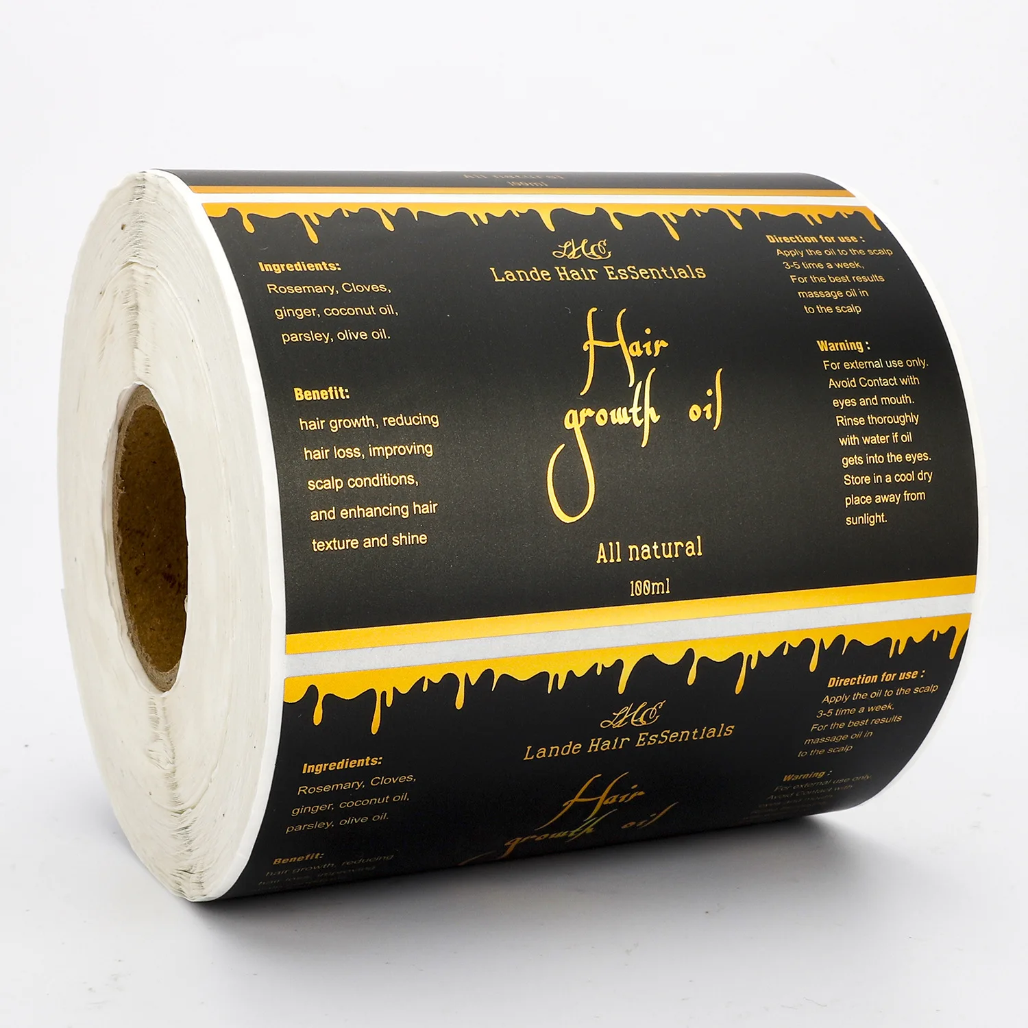 Customized Gold Foil Growth Hair Oil Black Stickers Printed Waterproof ...