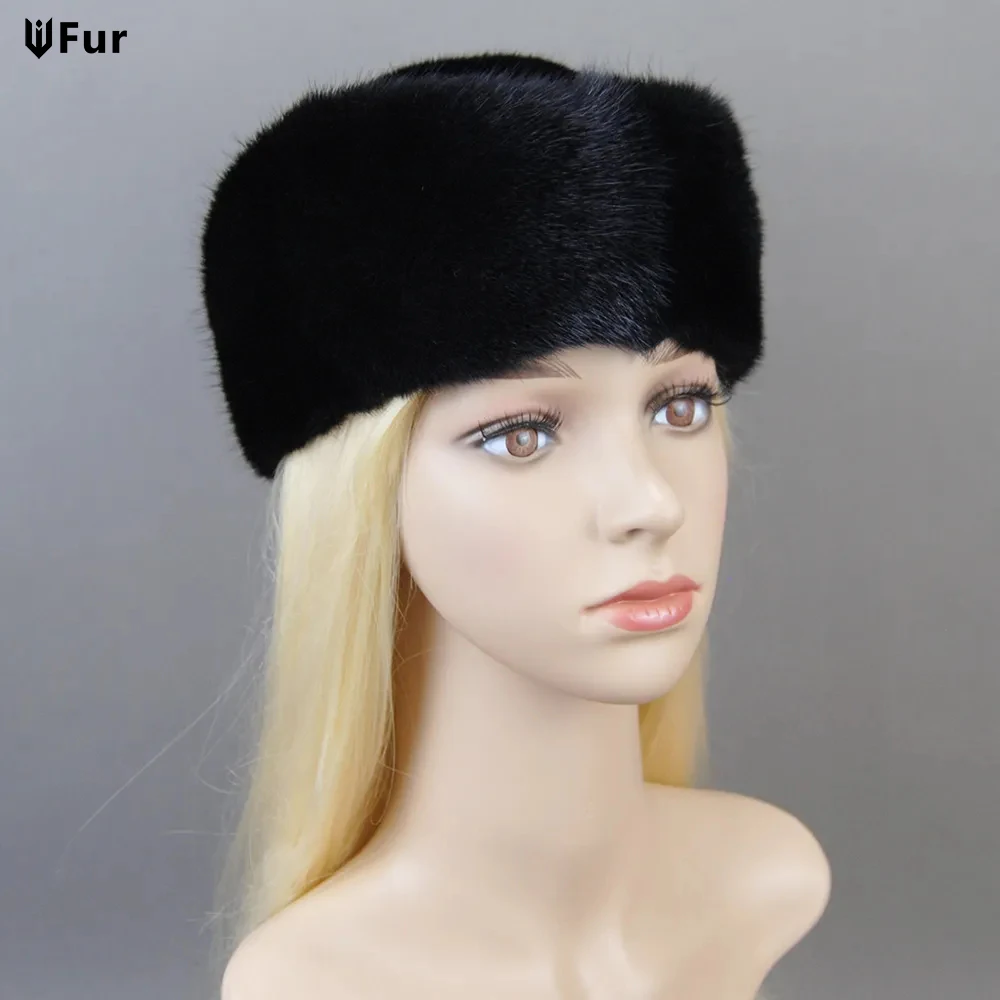 

Real Natural Whole Skin Mink Fur Hat Winter Women Cap Elegant New Fashion Style Female Ear Warm Real Mink Fur Bomber Hat