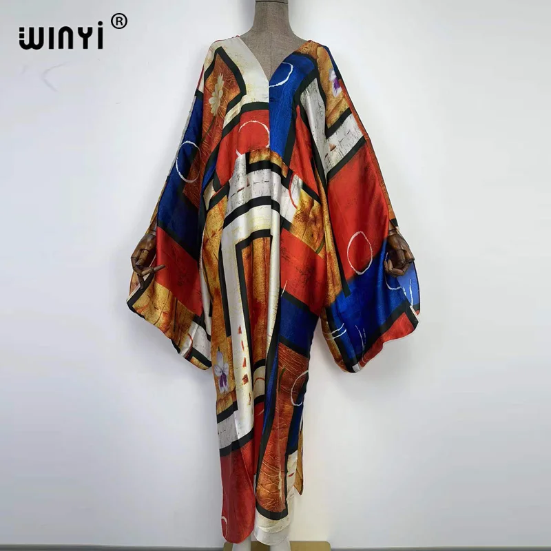 african attire Africa Over Size Summer fashion print 2022 WINYI Kaftan robe long femme Maxi women's robes long beach V-neck Bohemian dress african wear for women