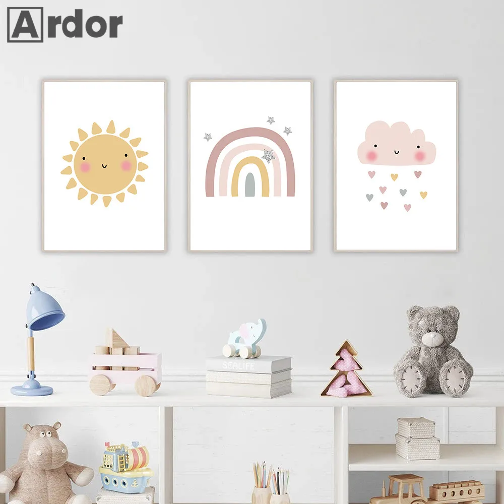 

Sun Cloud Wall Painting Poster Nursery Print Rainbow Canvas Posters Child Art Prints Nordic Wall Pictures Baby Kids Room Decor