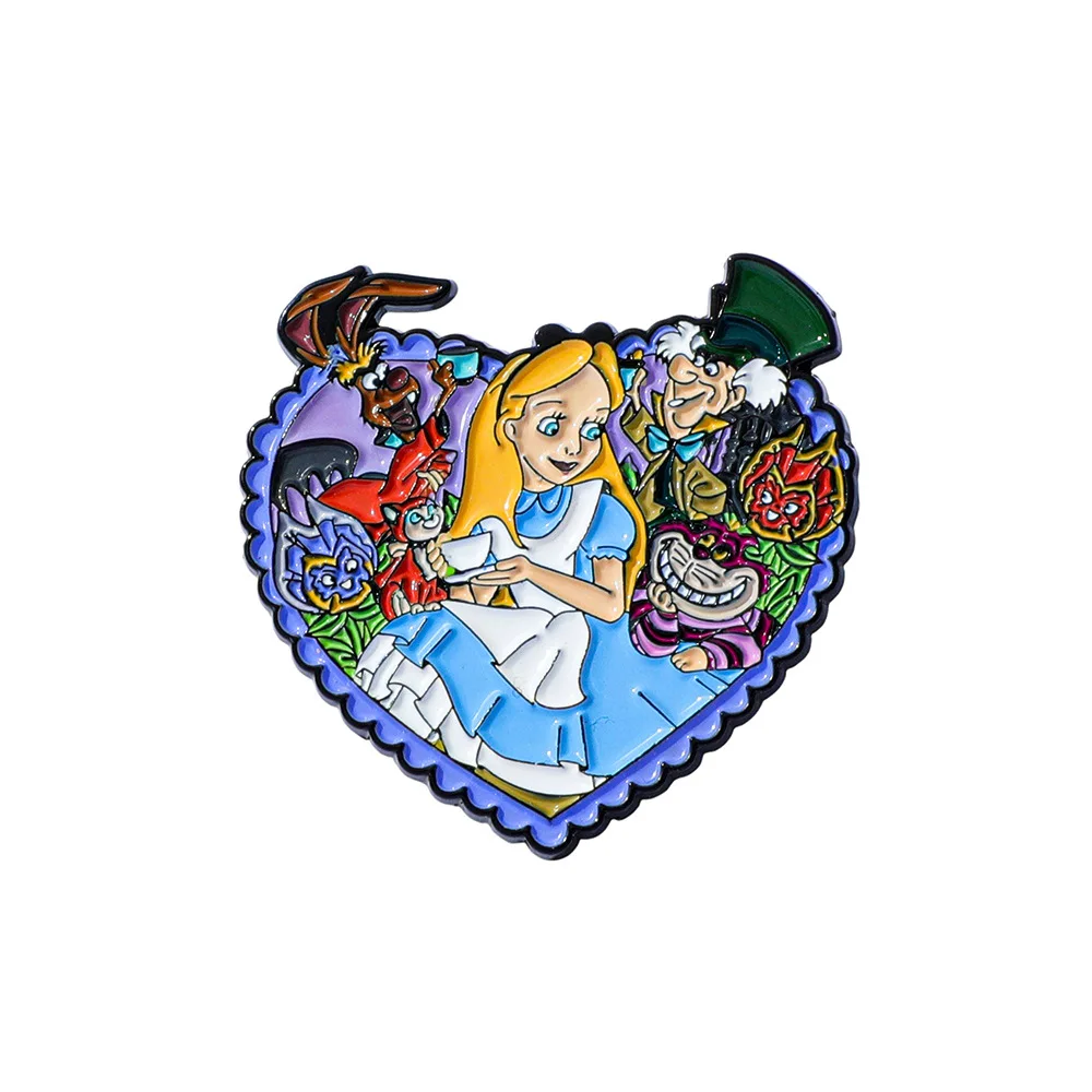 דמות אנימה קלאסית של אליס הרפתקאות בארץ הפלאות לב אהבה סיכת אימייל ג'קט קולר פין אביזרים מתוקים