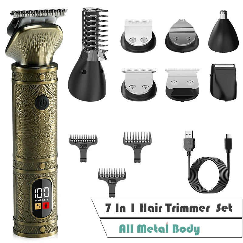Профессиональная перезаряжаемая машинка для стрижки волос, Парикмахерская Беспроводная Машинка для стрижки, металлический бритвенный набор триммеров для волос в носу