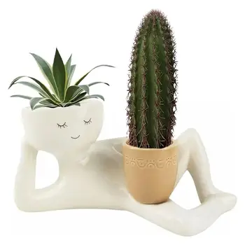 Vaso per Piante GOOD-Lazy Guy in Resina, Figurina Rilassata per Piante Succulente, Vaso Unico a Forma di Personaggio Sdraiato pe