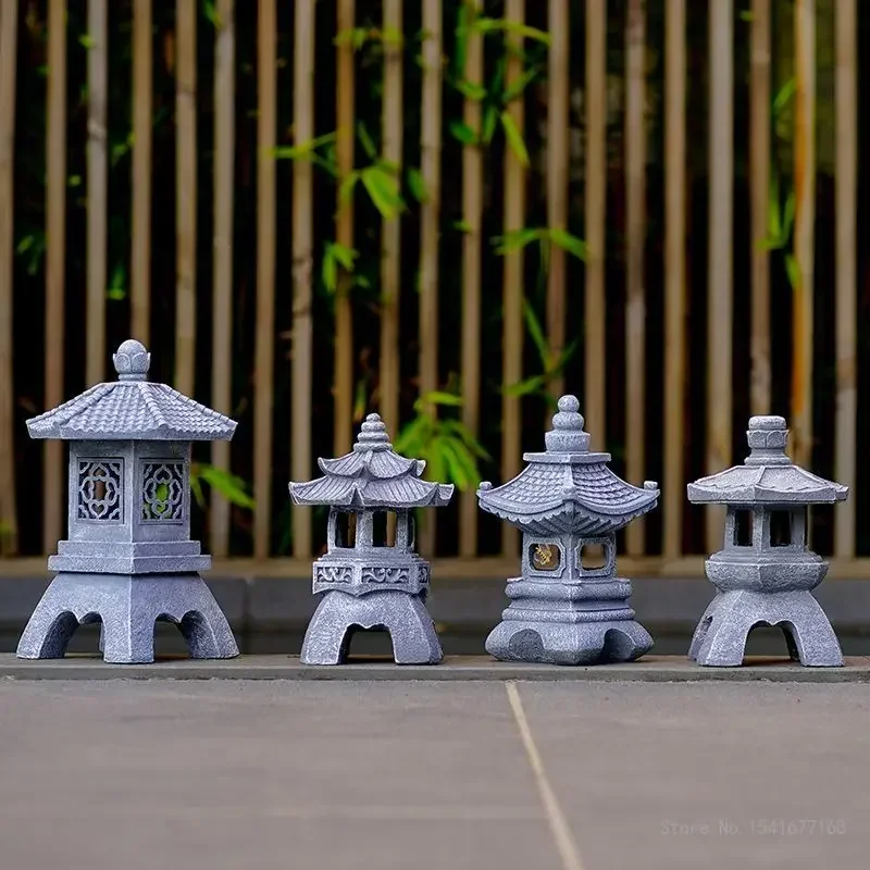 Chinese Creative Charging Solar Lantern, Resin Imitation Stone Pagoda, Interior Landscape, Night Lantern, Home Decor, 34 cm, 1Pc