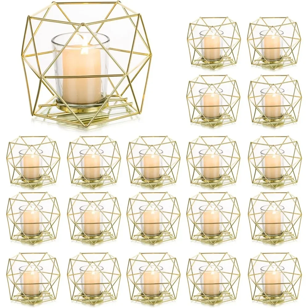 

20pcs Geometric Candle Tealight Holders Gold - Holder for Tea Light Candle Stand Accents for Modern Decoration Wedding Décor