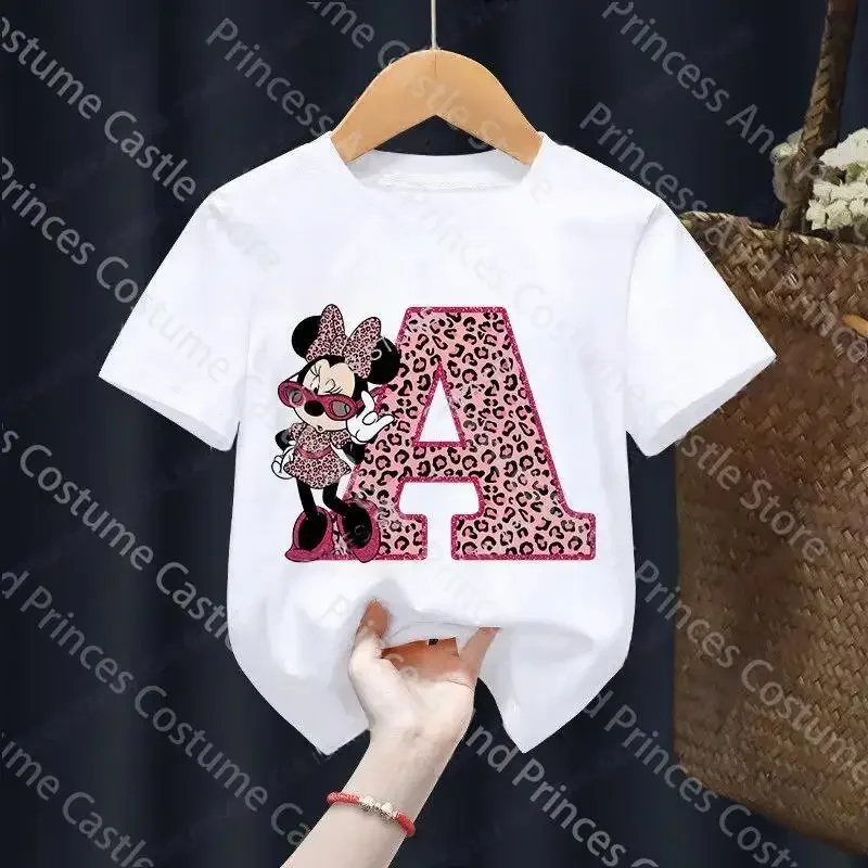 Letter A-Z Minnie Children  T-Shirts Name Combination Disney Kawaii Cartoons Clothes Kids Little Boy Girl Tee Shirts Casua 2