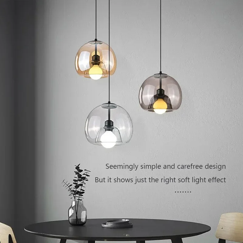 

LED Nordic Glass Pendant Lights Smoke Gray Amber Dining Room Chandelier Living Room Hotel Bedrooms Study Bar Home Decoration