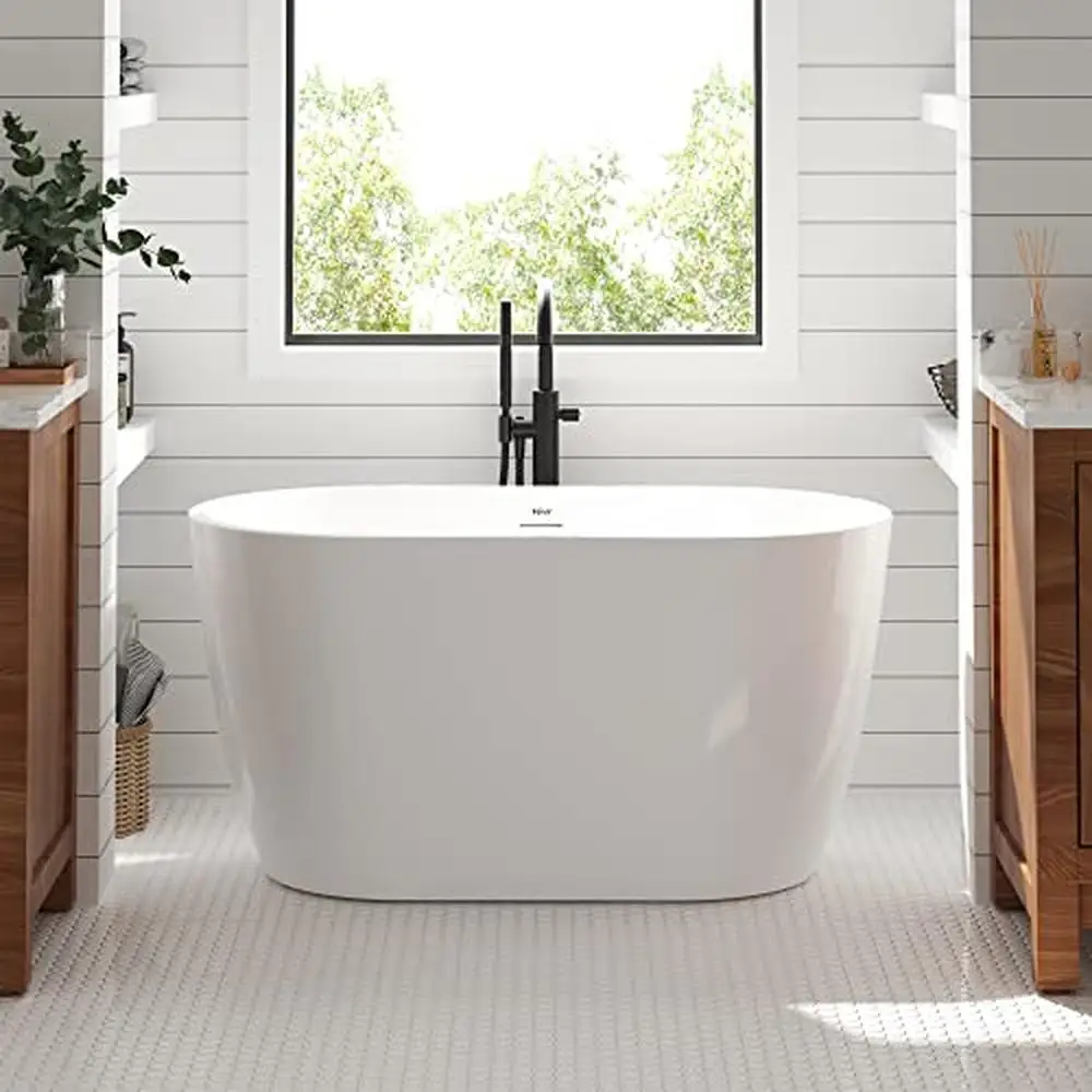 47" Acrylic Freestanding Bathtub Graceful Oval Design cUPC Certified Drain Kit Lightweight & Durable Available in Multiple 2