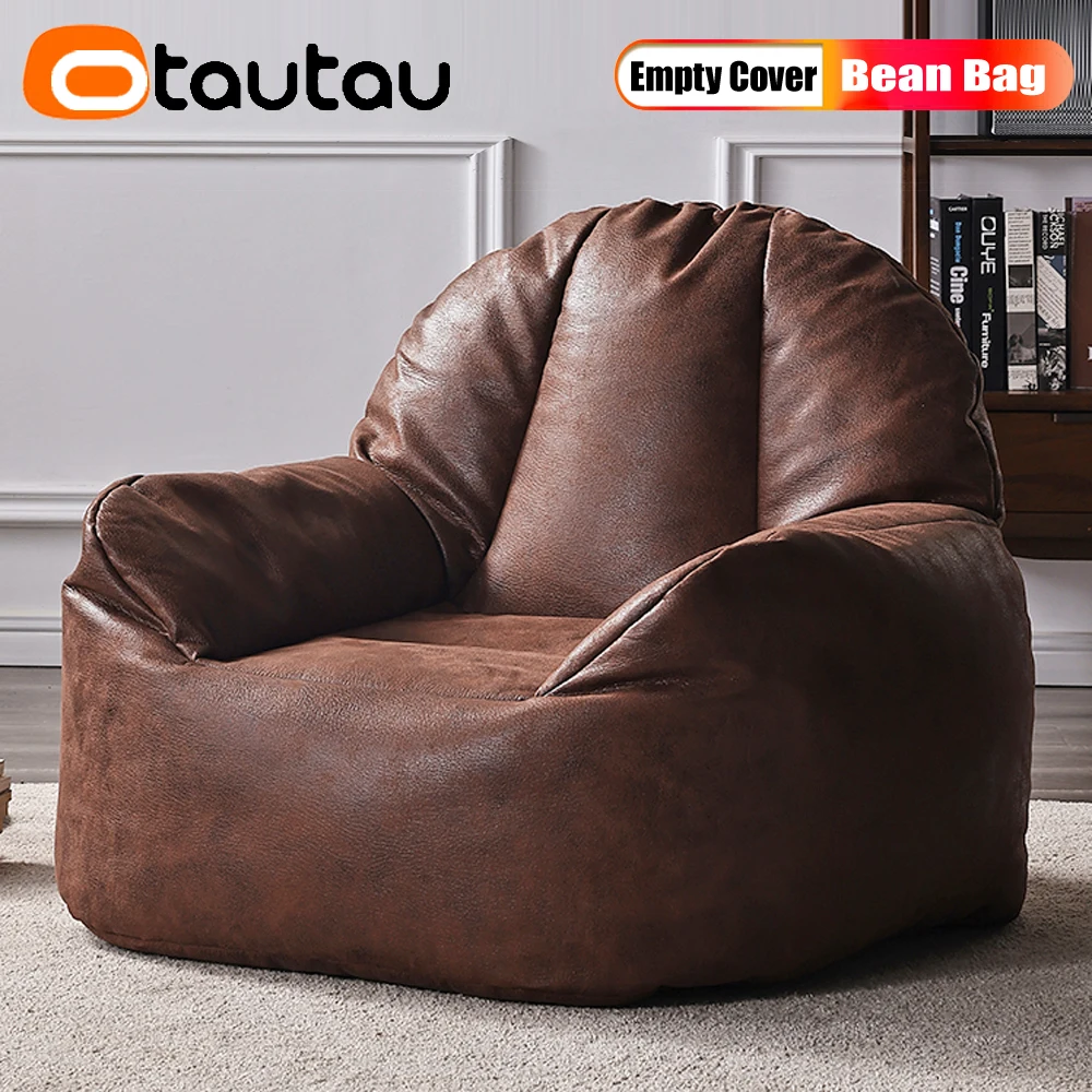 Luxury Single Lazy Sofa Cover Faux Suede Leather Bean Bag Sac Pouf