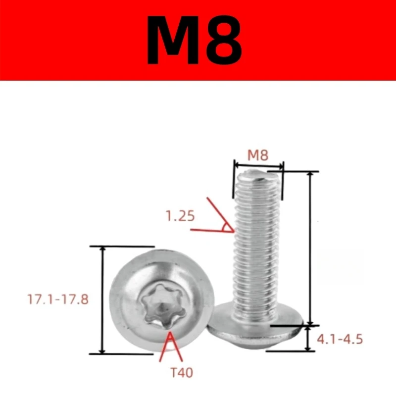 304 Edelstahl Silber/Schwarz Torx-Schraube M4 M5 M6 M8 Torx-Unterlegscheibenkopfschraube für Motorrad Roller ATV Moped Kunststoffabdeckung – Detail 5