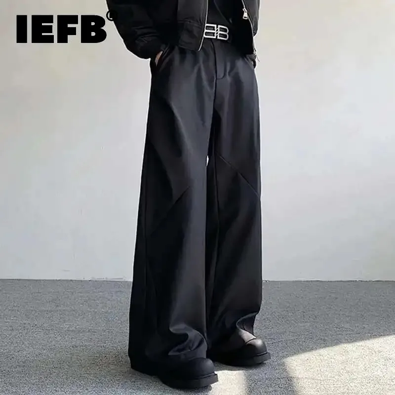IEFB 남성 바지 스플릿 플리츠 다이아몬드 모양의 루즈 캐주얼 정장 바지 와이드 레그 입체 남성복 겨울 신상품 9C3723