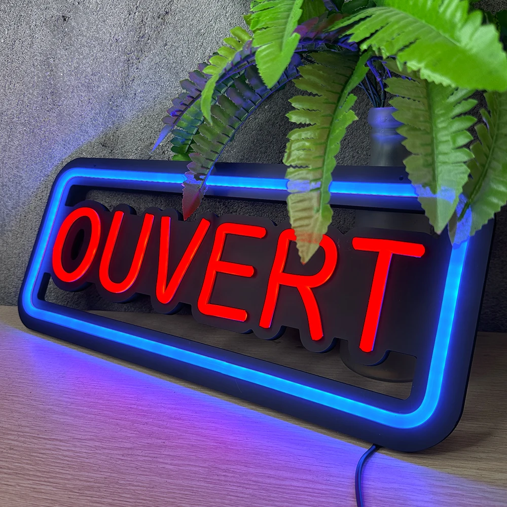 Ouvert neon lights, blue and red glowing French business sign suitable for  decoration bar and store open signs - AliExpress, image size:1000x1000