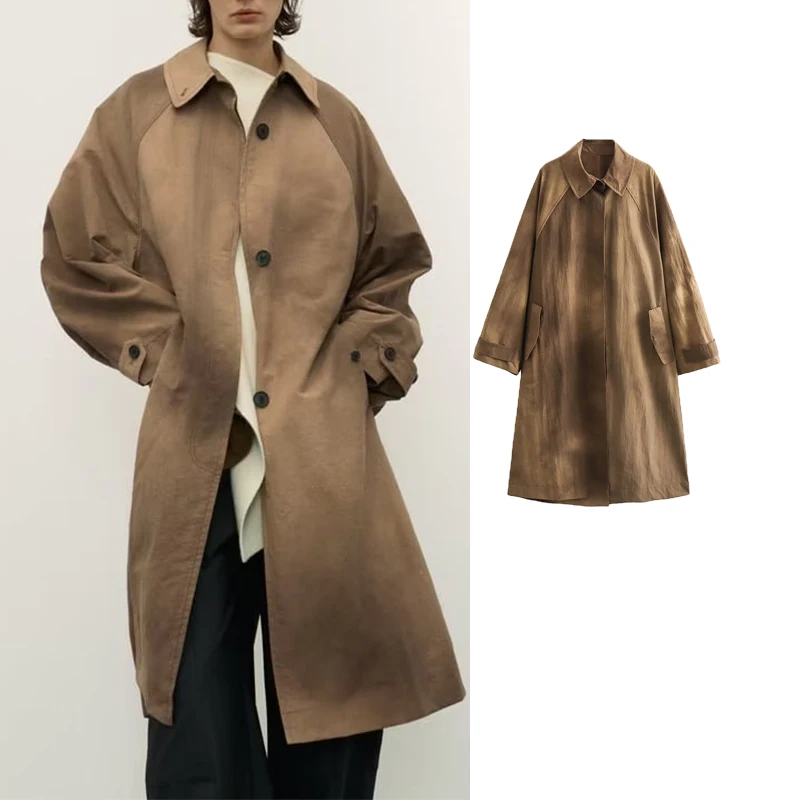 

TRAF Women's Trench Coat 2023 Autumn New Fashion Vintage Single Breasted Trench Coat For Women Long Jacket Women's Windbreaker