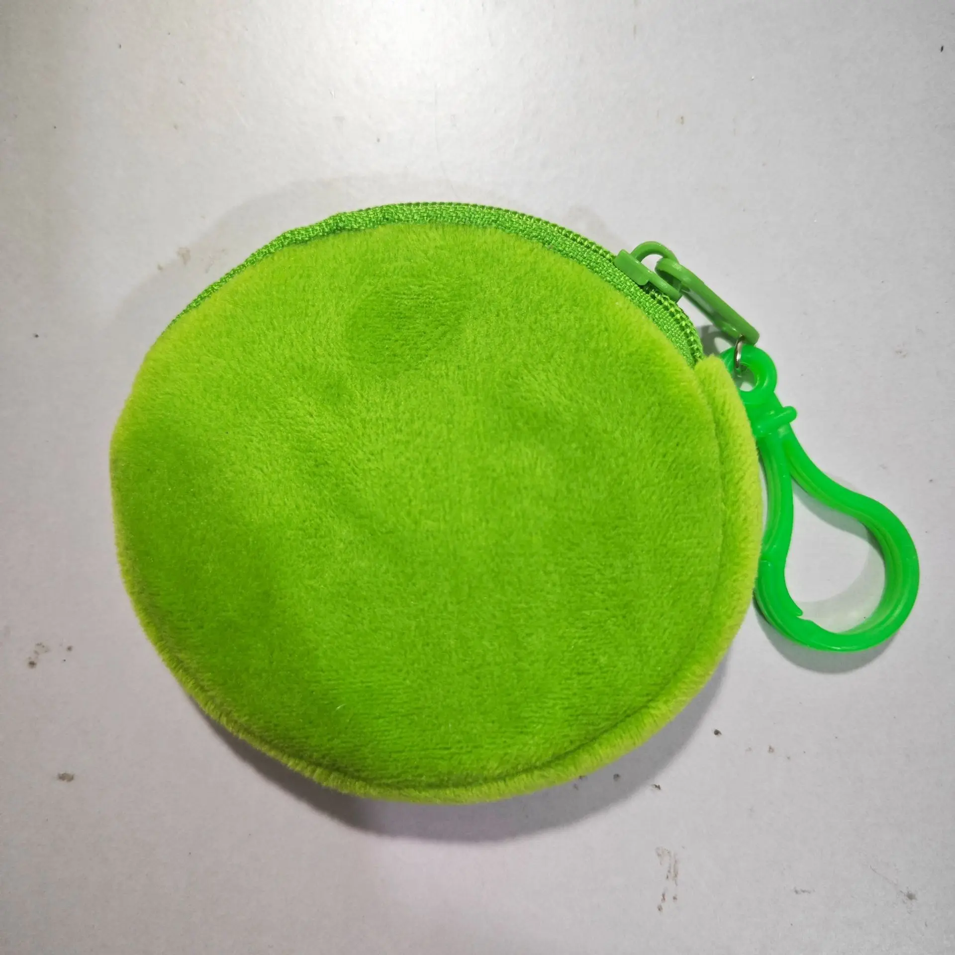 Fashionable Soft Plush Round Coin Purse with Carabiner Clip