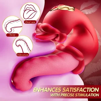 Women's Tongue Swing Thrusting Dildo Vibrator Clitoris G-Spot Stimulator Dual-Ended Masturbator for Couples Anal Vagina Sex Toy