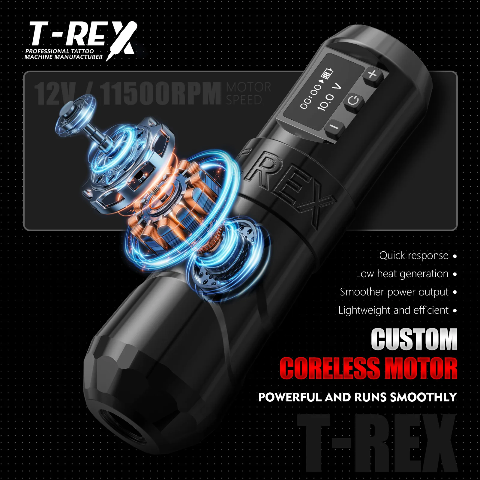 T-Rex Wireless Tattoo Pen Machine - Professional Rotating Tattoo