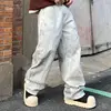 Loosen Wide Leg White Pants Men Hand-painted Spliced Denim Bottoms Man's Fall New Baggy Jeans 3