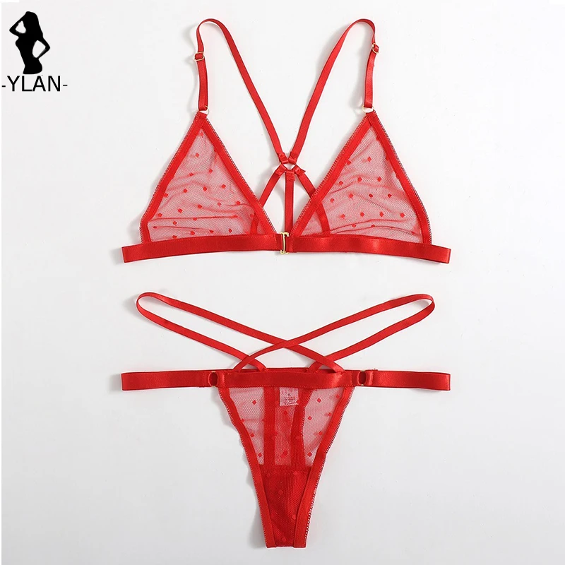 Women Lingerie Set Sexy Bra Set Women Underwear Set Sexy Women Bra Set Red Dot Lingerie Set See Through Intimates Bralette Briefs Sets Fashion Mesh Sexy Underwear Bandage