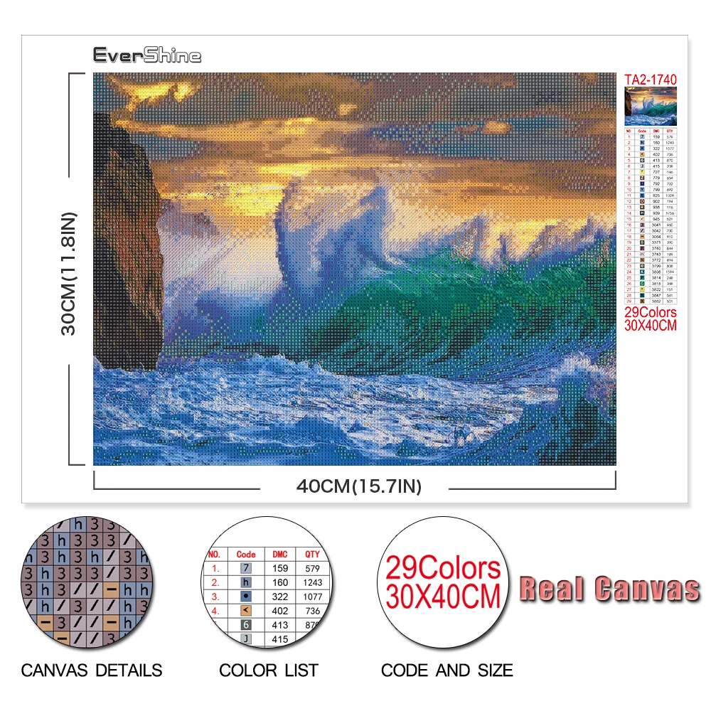 Evershine 5D DIY Diamond Embroidery Sea Cross Stitch Diamond Painting Kit