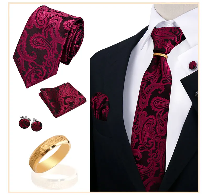 Krawatte Schnalle Ring Form Retro Krawatte Set Für Männer Hemden Anzug Taschentuch Manschettenknöpfe Set Hochzeit Party Krawatte Ring Männer Zubehör – Detail 34
