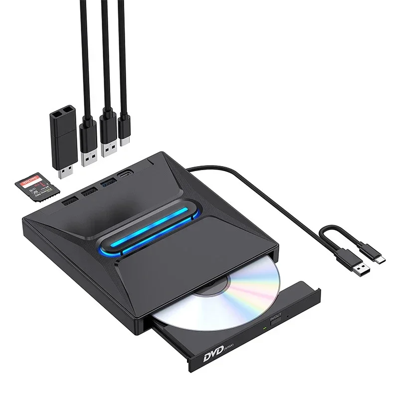 External CD DVD Burner Blu Ray Burner CD/DVD+/-RW Drive SD Card Reader CD ROM Burner DVD Player Hub-Co for Laptop Desktop