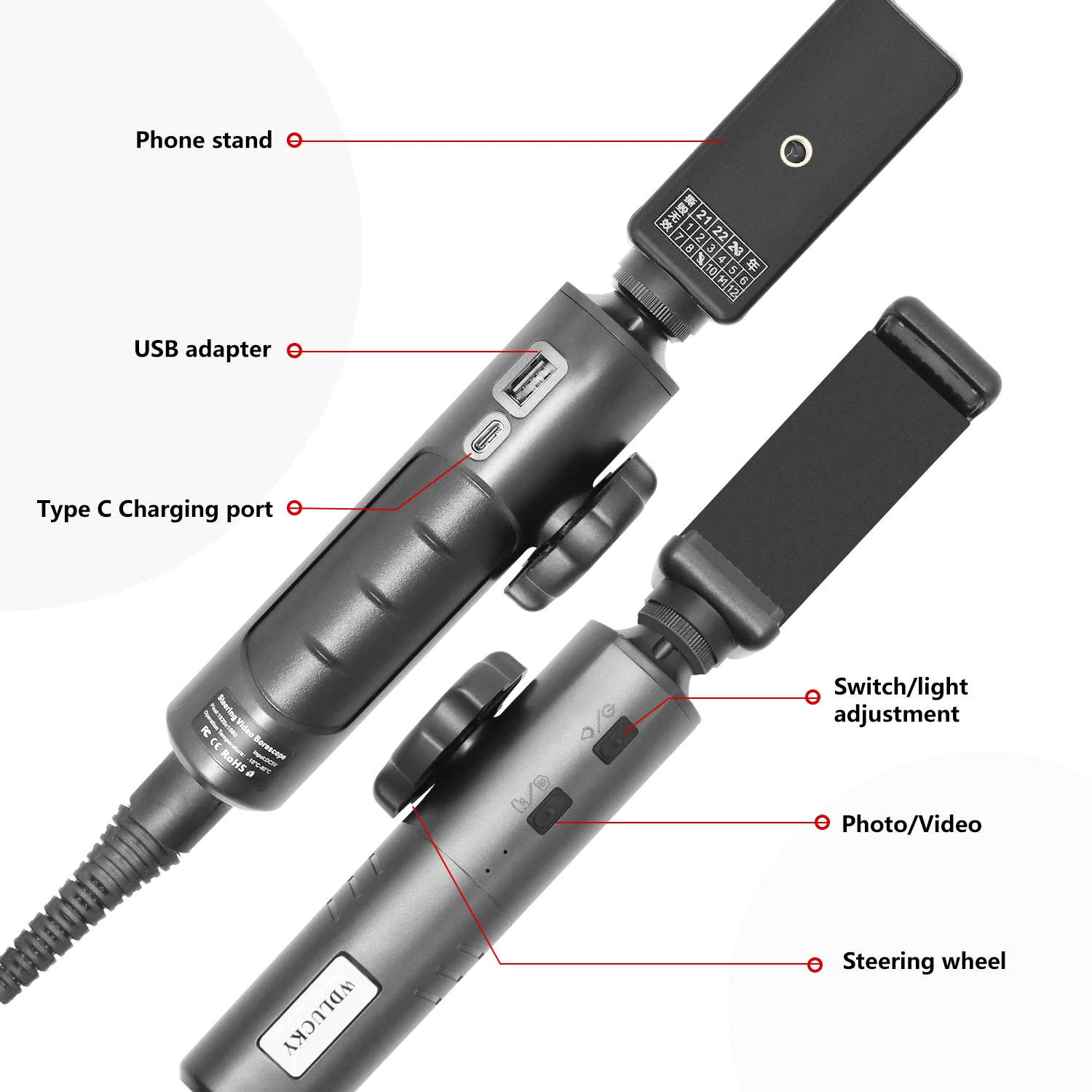 WDLUCKY 360° Two-Way Articulating Borescope Industrial Endoscope 3.9mm Car Sewer Inspection Camera with Light for  IOS Android 3