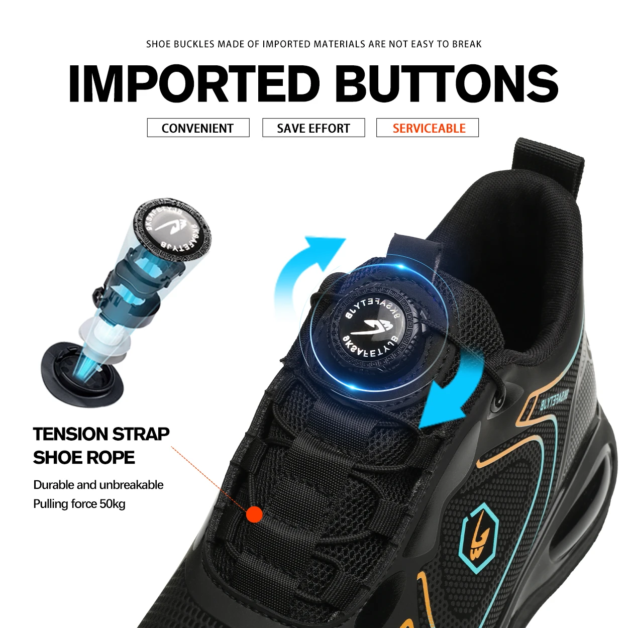 New rotating button shoes anti-smash work shoes Kevlar anti