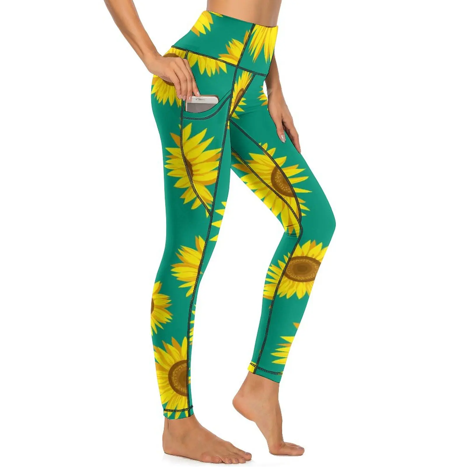 

Sunflower Blossom Yoga Pants Sexy Yellow Flowers Graphic Leggings High Waist Gym Leggins Women Fashion Stretchy Sports Tights