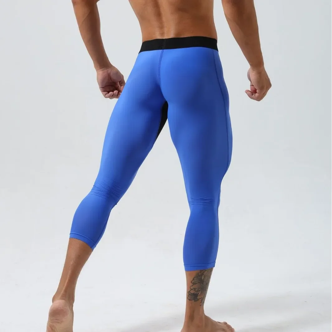 Gymbull Fitness Sweatpants Tight 3/4 Pants Men High Elasticity Nylon American Style Pants Skateboard Sports Long