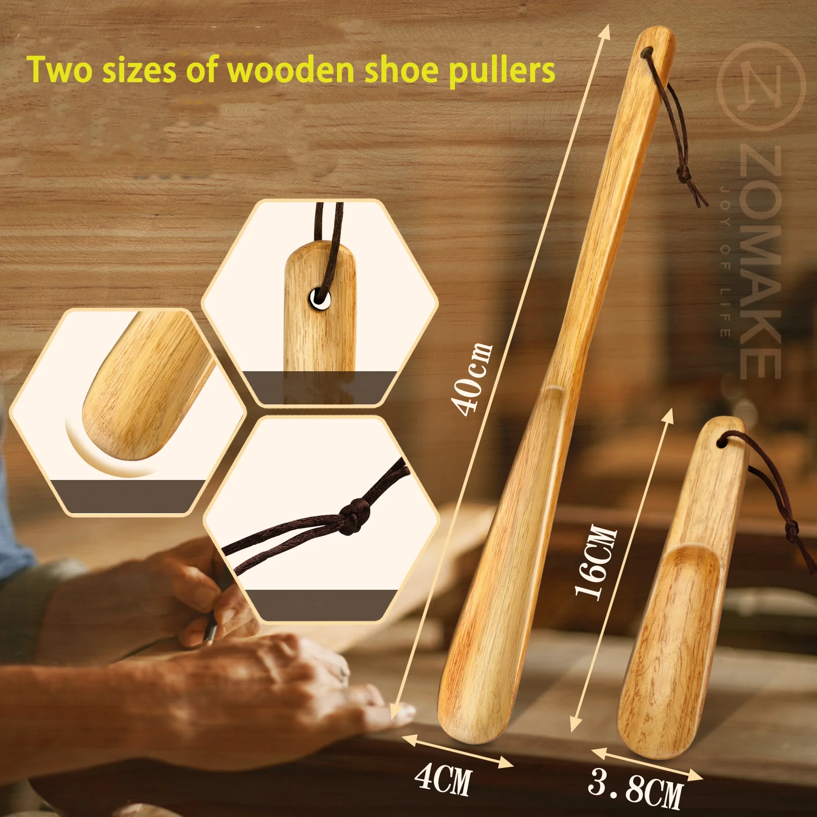 Durable Professional Wooden Shoe Horn Shoe Spoon Wooden Handle Long Handle Shoehorn 2PCS Useful Lifter Accessories (shoe horn,plastic shoe horns,plastic shoe horn)