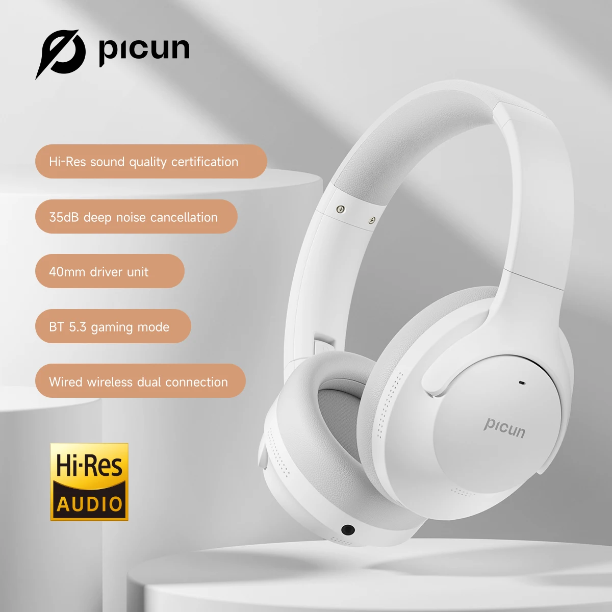 Picun ワイヤレスヘッドホン Bluetooth 5.3ホワイト Amazon.co.jp: Picun ワイヤレスヘッドホン, オーバーイヤー
