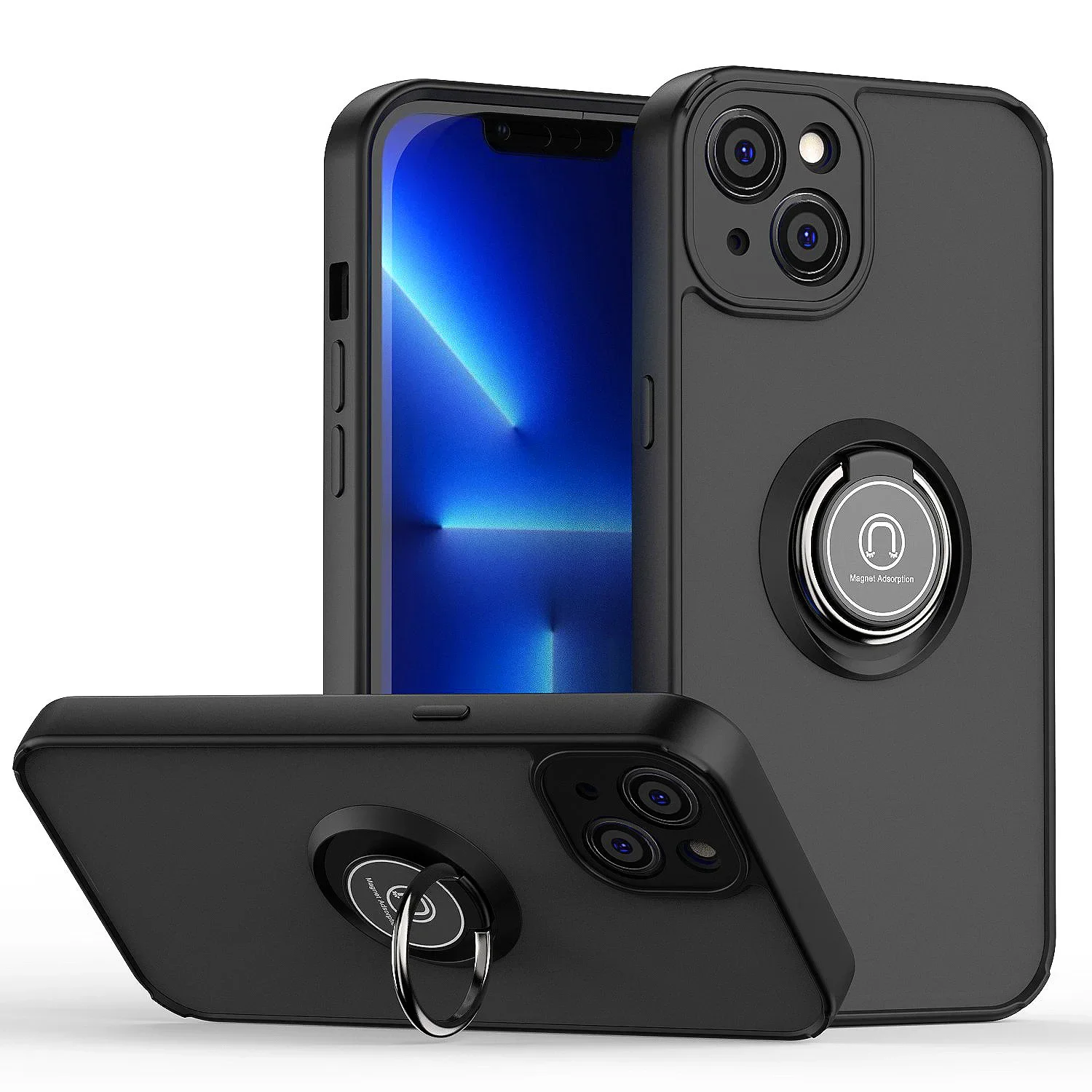 thumbnail image 1 of Luxury Camera Len Protection Case Coque For iPhone 15 Pro Max 14 13 12 11 X XS XR XS 7 8 Plus Ring Stand Holder Back Matte Cover, 1 of 5