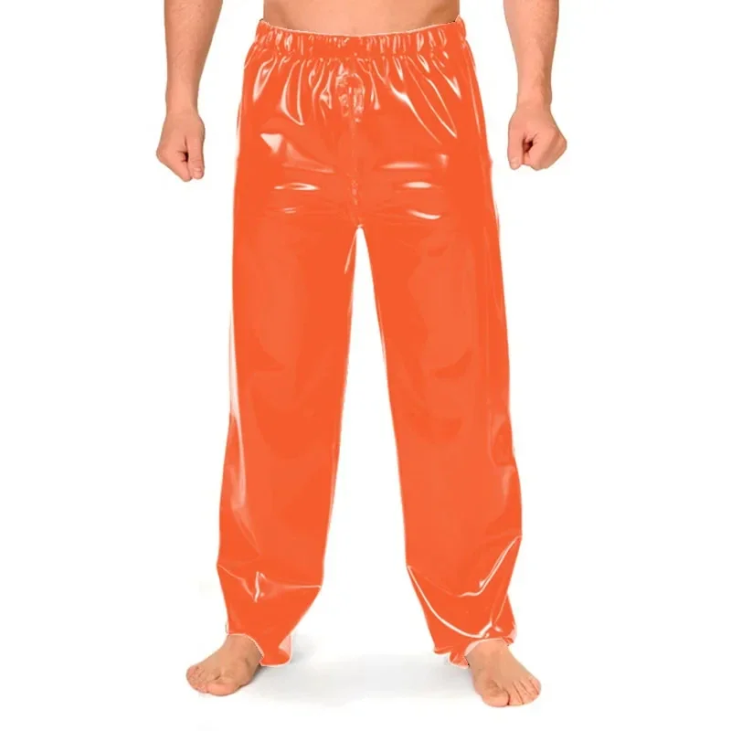 Men Trousers Leather Pants Male Zipper Crotch Elastic Waisted Long Pants Wetlook PVC Leather Toursers Vinyl Fabric Candy Color Men's Casual Daily Bottoms