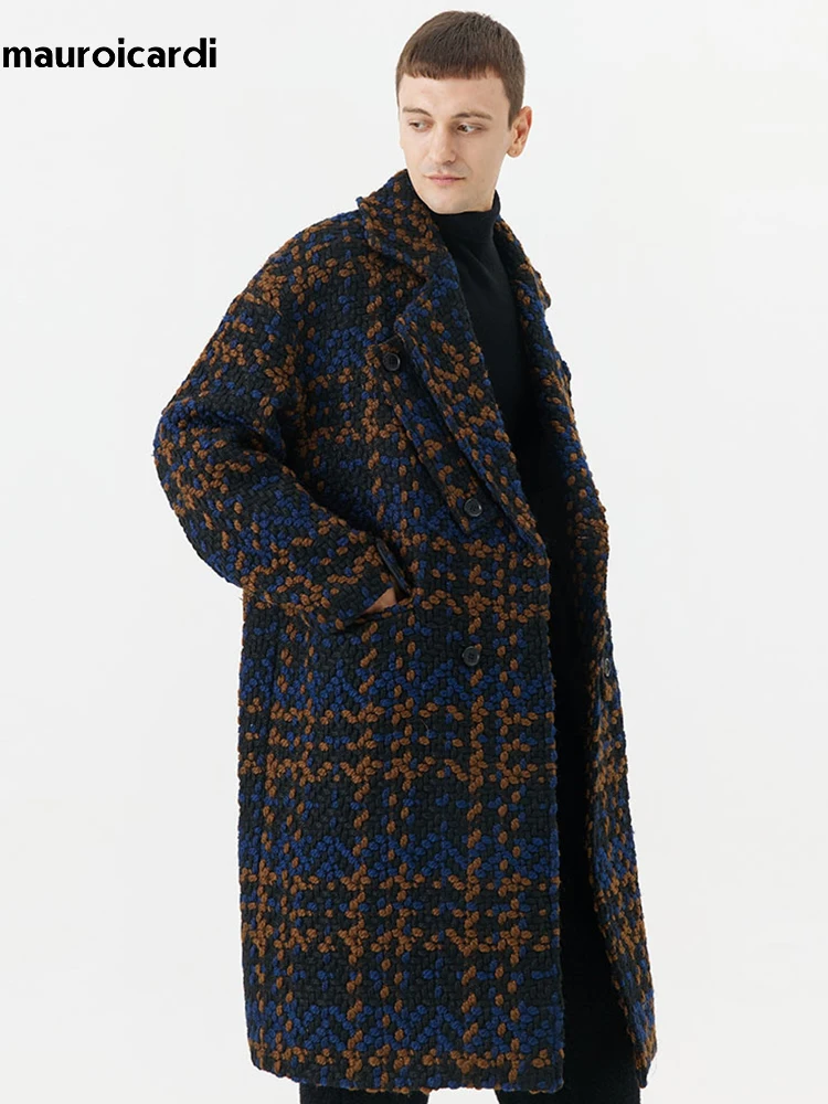 MauroicardiAutumnWinterLongLooseStylishCoolThickWarmPlaid