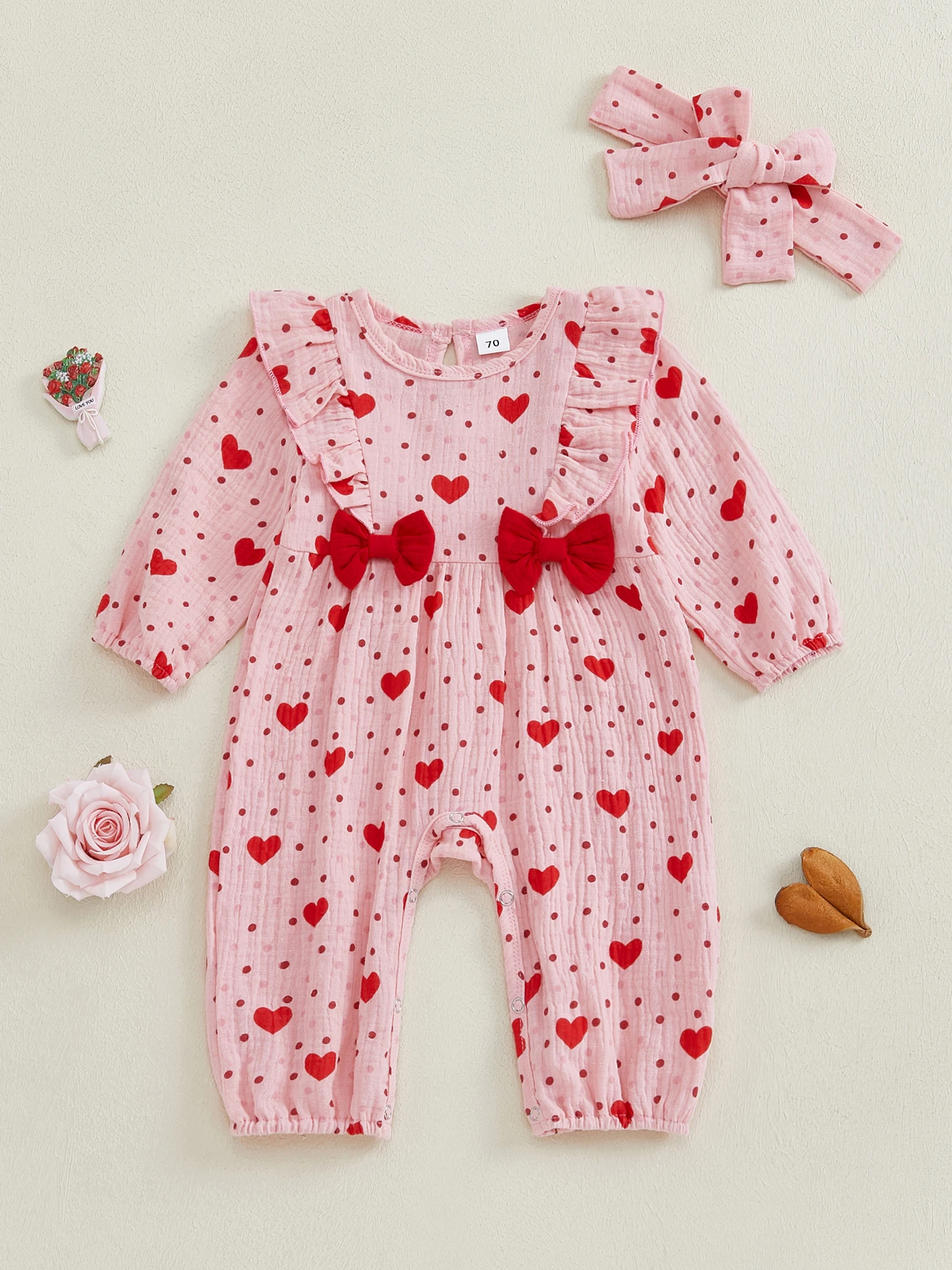 Toddler Girl Valentine’s Day Dress Long Sleeve Heart Print Ruffle Tutu Skirt with Headband Set Infant Outfits Love Theme