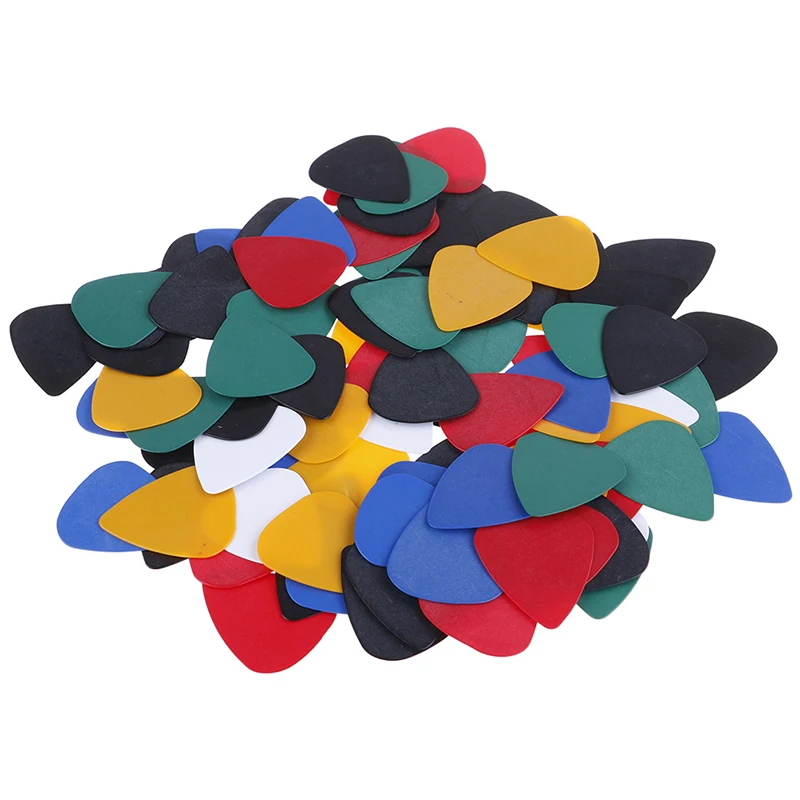 100Pcs 0.5mm 3x2.5cm Ultrathin Colorful Guitar Picks Guitar Pick Holder Set Electric Bass Ukulele Stick-on Holder