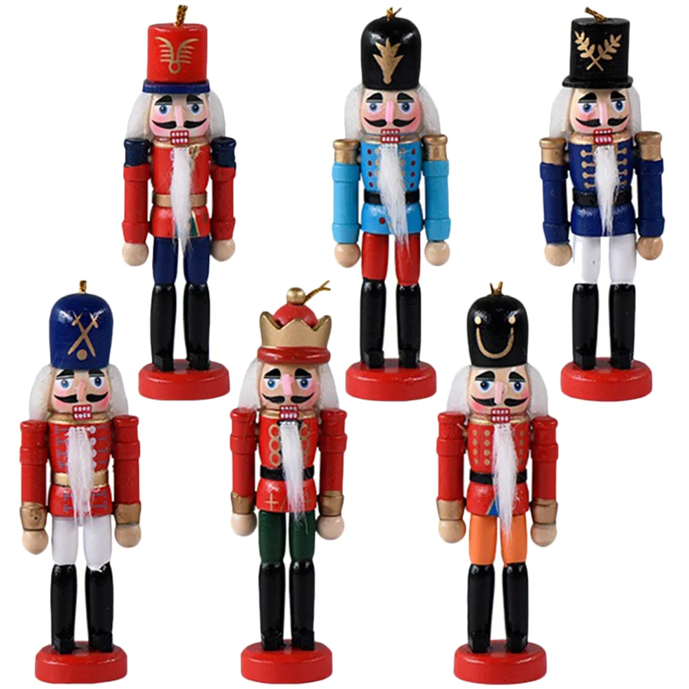 

4/5/6pcs 13cm Mini Nutcracker Soldier Puppet Doll Figurines Wooden Hanging Pendants Christmas New Year Decoration