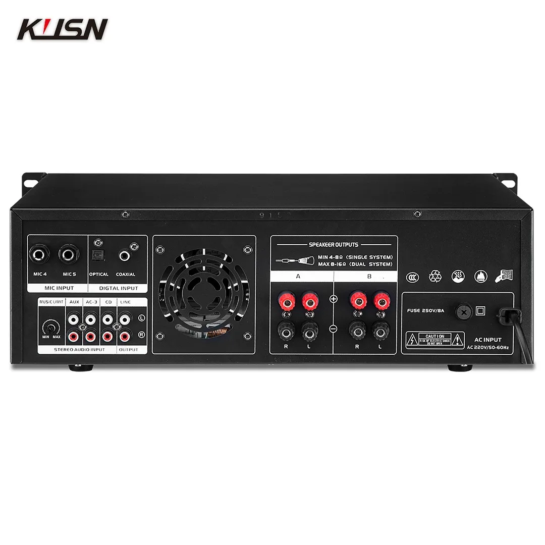 250W+250W 8옴 전문가용 디지털 노래방 파워 앰프 사운드 DSP 피드백 억제 PA 시스템 (USB 블루투스 포함)