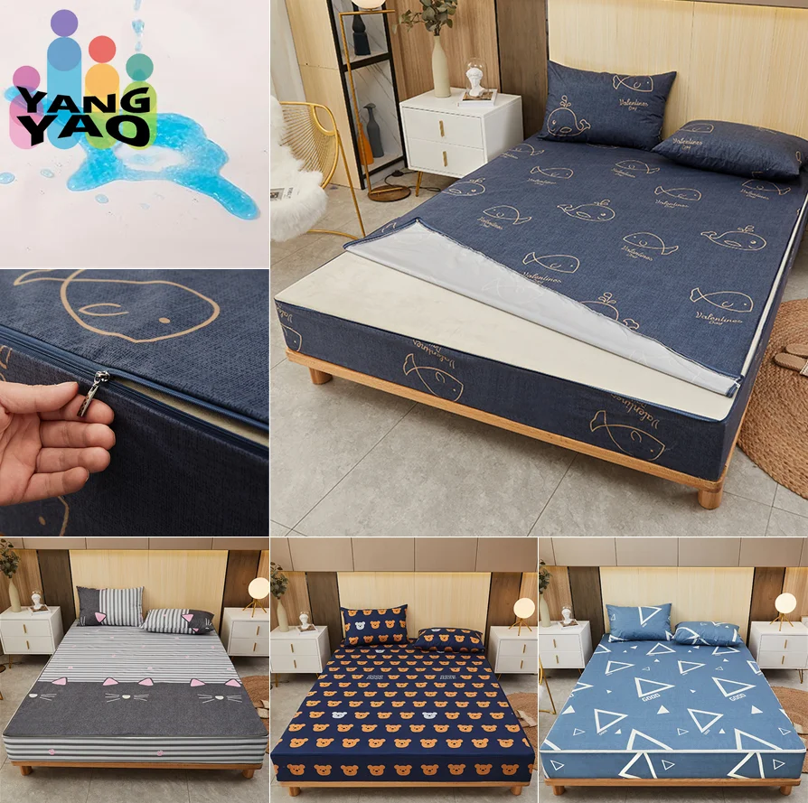 

With Zipper Mattress Protector Cover Waterproof Sheets Six-Sided Dust Cover Single/Queen/King /Twin/Full Customizable Bed Sheet