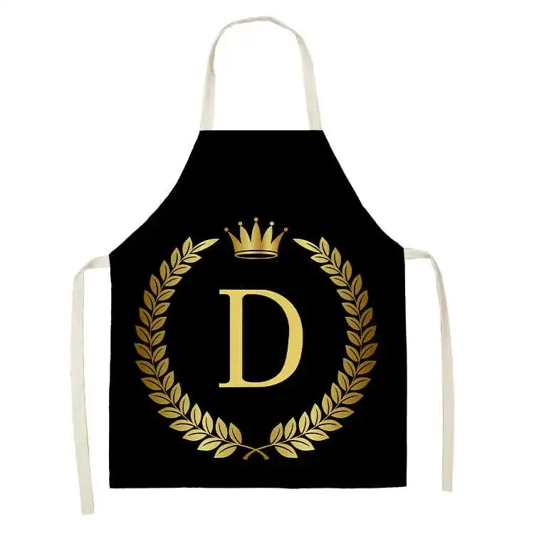 Black Gold Crown Letter Print Kitchen Apron Women's Men's Linen Apron Cooking Home Cleaning Tools Sleeveless Bib 5