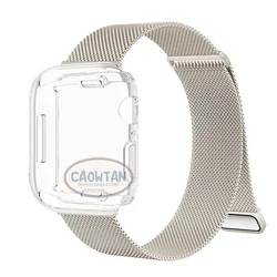 Sleek Milanese Apple Watch Band with TPU Screen Protection - 46mm - Series 10 (Starlight clear)