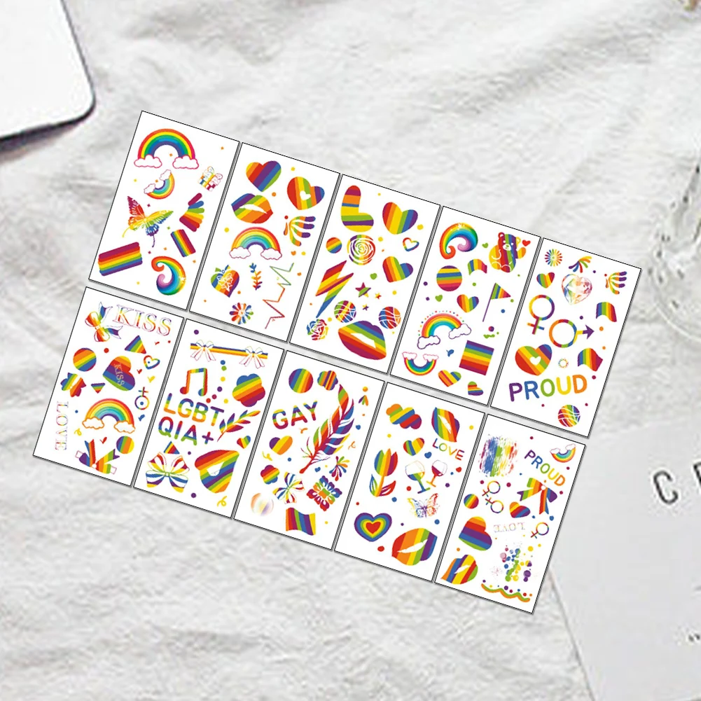 10 Sheets LGBT Rainbow Temporary Tattoos Waterproof Rainbow Flag Tattoo Stickers Pride Tattoos for Pride Equality Parades
