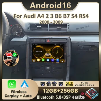 Android 16 para Audi A4 2 3 B6 B7 S4 RS4 2000-2009 Carplay Android Auto 2K pantalla Radio de coche Radio automática reproductor Multimedia estéreo 1