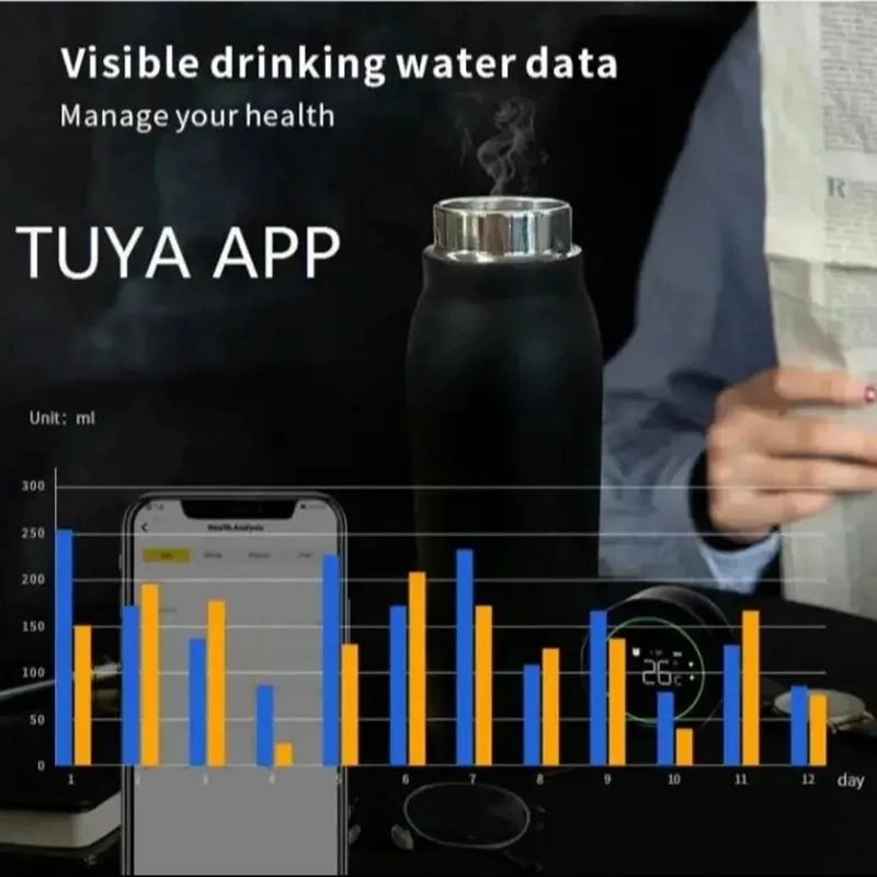 Smart Life Tuya Smart water Bottle 304 stainless steel APP Tracking drinking water Record Magnetic Charging Bluetooth smart water bottle