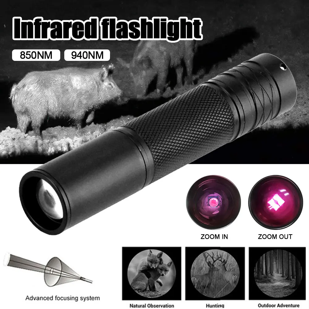

850nm/940nm Infrared Hunting Flashlight Adjustable Focus Zoomable IR Torch Infrared Radiation Weapon Light Night Vision Devices