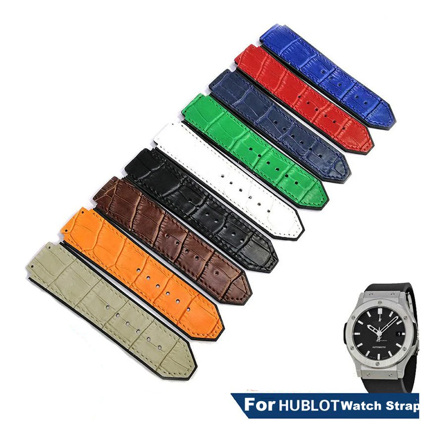 

Men's leather Watch Strap For HUBLOT Big Bang Series Bottom silicone Watch Bracelet Watch accessories 25mm*19mmWith tools